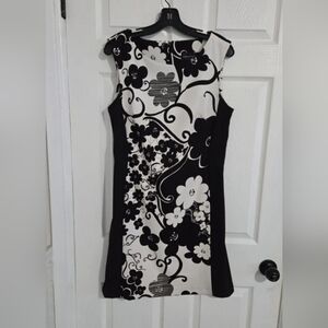 Connected Apparel Dress Size 10 Dark Brown Floral Office Semi-Casual Flexible